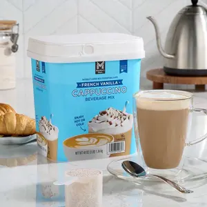 French Vanilla Cappuccino Beverage Mix 48 OZ Coffee Drink Mix with Eiffel Tower Design