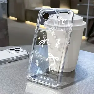 Compatible with iPhone 16 15 Pro Max Plus 14 13 12 11 X XR Cute White Bow shockproof Non-Yellowing Crystal Transparent soft case