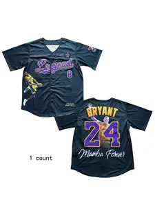 Black Legend 8/24 Baseball Jersey, Retro Purple & Gold Stitched Button-Up Uniform, Breathable Mesh Streetwear Shirt for Fans#24 Button-Up Uniform with Mamba Forever Print