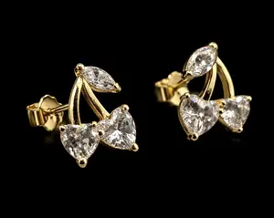 Cherry Earrings with heart shaped stone