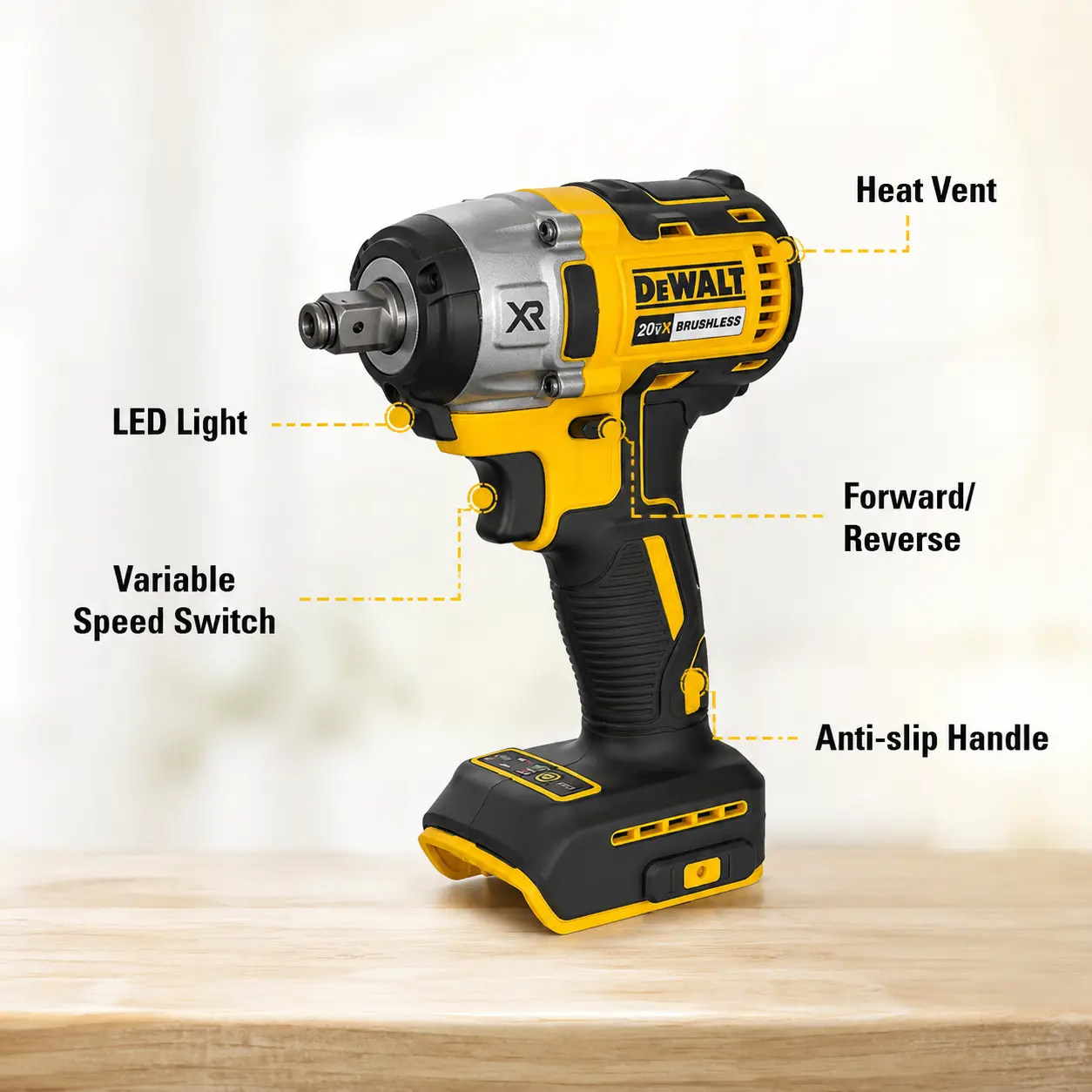DEWALT Brushless Impact Wrench (DCF880) - Cordless High Torque Tire Repair Tool for DIY Enthusiasts, with Lithium Ion Batteries, Variable Speed, LED Light, Anti-Slip Handle, Forward/Reverse Function, Compact Design