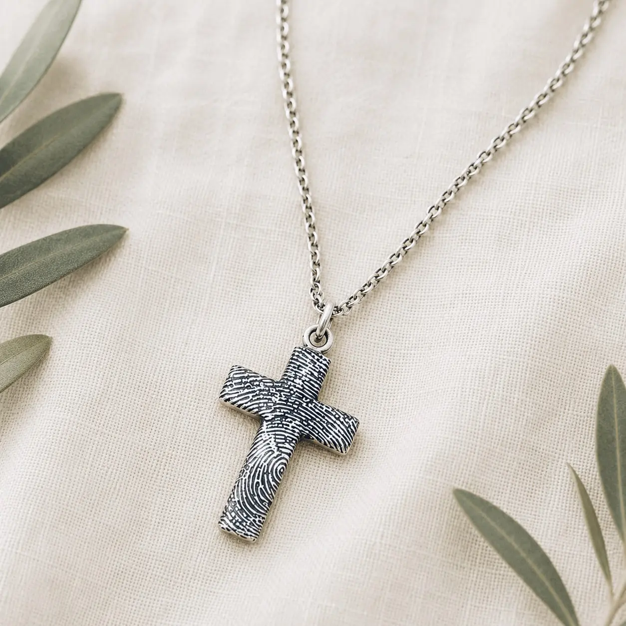 Fingerprint Cross Necklace – Sterling Silver