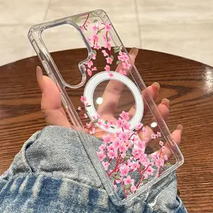 Magnetic transparent phone case is compatible with Samsung Galaxy S26, S25/S24/S23/S22. It features a shockproof and drop-proof magnetic design, a floral pattern, and a stylish appearance, making it suitable for everyday use