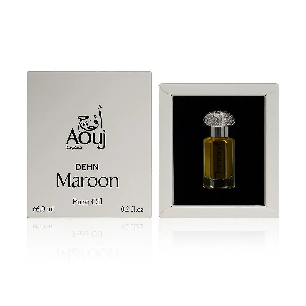Maroon Dehn by AOUJ – Unisex Premium Fragrance Oil 6ml – Long-Lasting Arabic Perfume – Saffron & Oud – Woody, Warm Spicy, Floral & Fresh Spicy Notes – Alcohol-Free Attar – Gift for All Occasions
