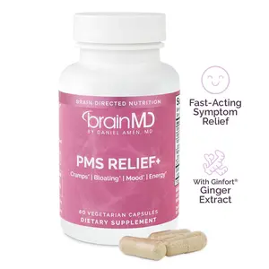 BrainMD - PMS Relief+  Effective Relief from Cramps - 60 vegan capsules Herbal Supplement Dietary