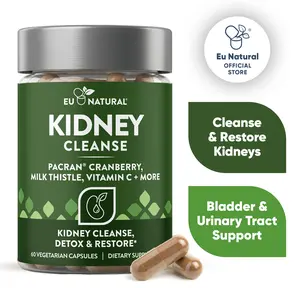 Eu Natural Kidney Cleanse and Detox Supplement - Clinically-Studied Whole Fruit Cranberry, Milk Thistle, Turmeric, Vitamin C + Kidney Detox Complex