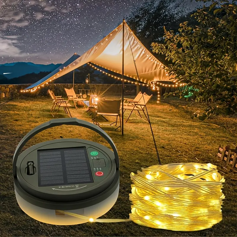 Multi-Functional Solar Camping Lantern, Solar/Usb Charging, 100pcs LED Strip with, Portable Outdoor Lantern for Camping, Garden, Party, Wedding, Hiking - Warm/Colorful Lights