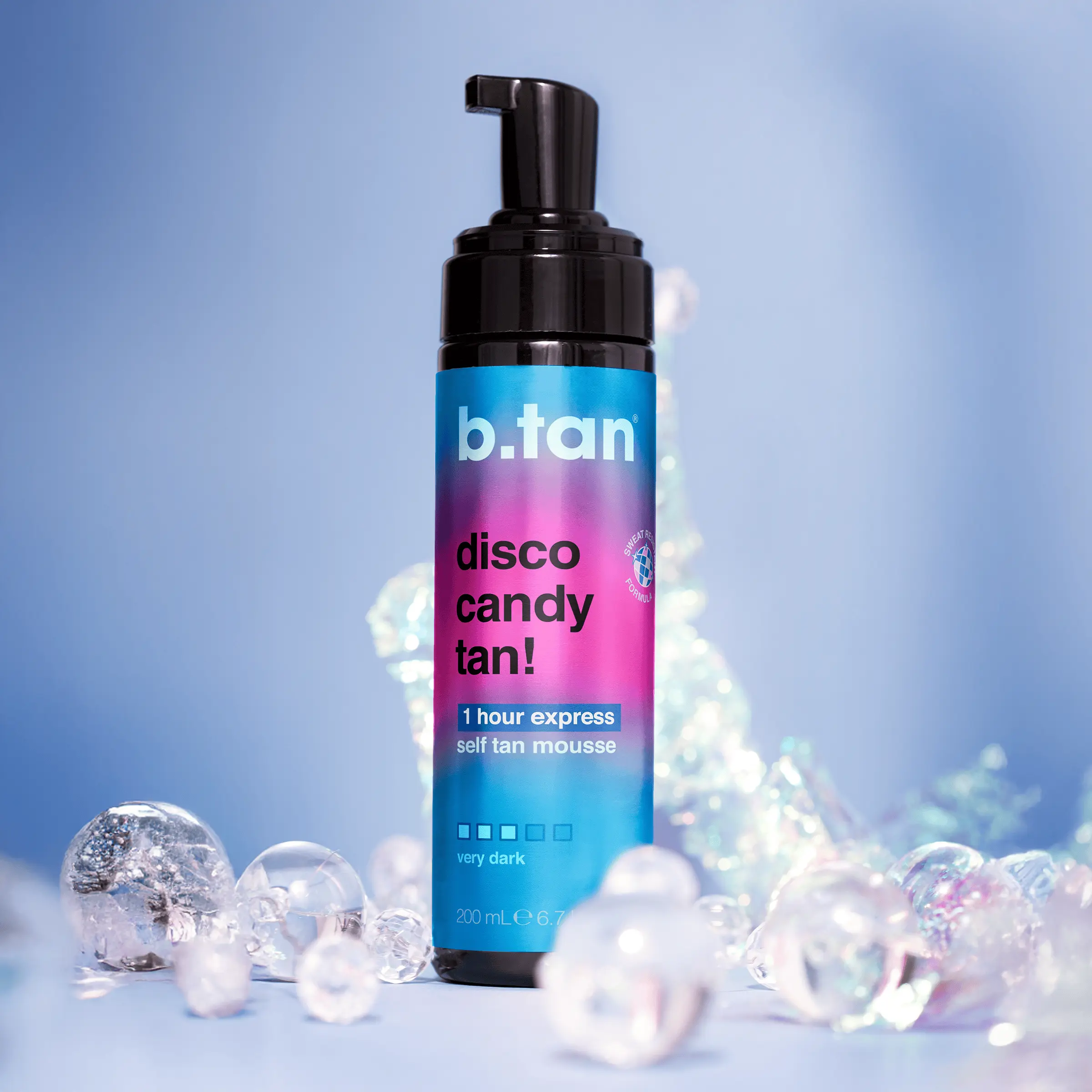 Disco Candy Tan | b.tan Dark Self Tanner Mousse | Best, 1 Hour Express Sunless Tanning Foam, Candy-Scented, Sweat-Proof & Transfer Resistant, No Fake Tan Smell, Vegan, Cruelty Free, Moisturizing, Skin Loving Ingredients, Lightweight Tanning Stuff