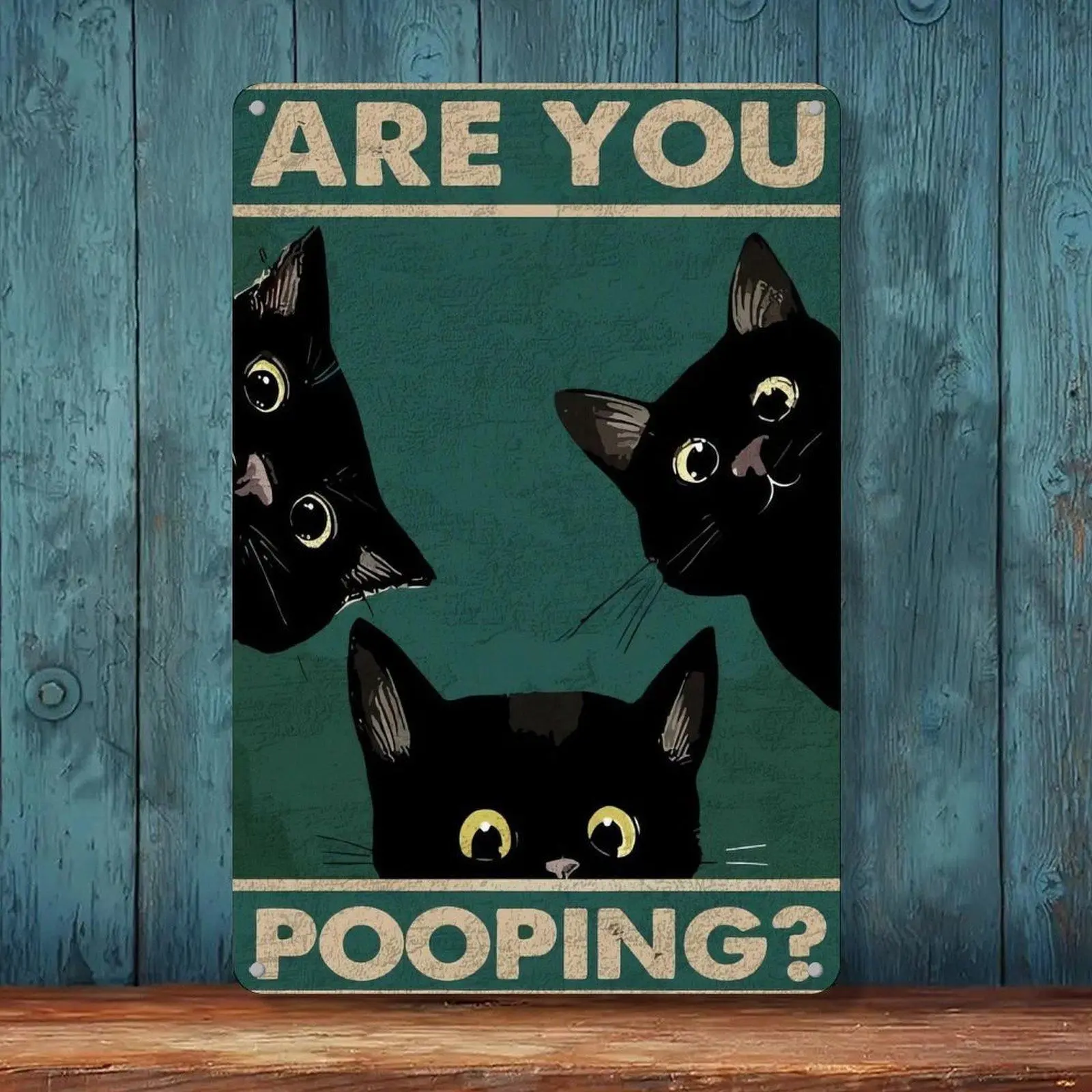 Are You Pooping? Three Curious Black Cats Funny Vintage Tin Sign 8x12in Bathroom Cat Humor Wall Decor Metal Tin Sign