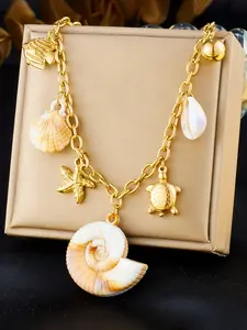 1Pcs Stainless Steel Large Sea Conch Pendant Luxurious High End Necklace 18K Gold Plated Accessories Charm Chain Handmade Jewelry For Women