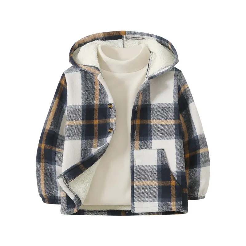 #backtoschool Autumn and winter boys hooded fleece fashion warm coat children's comfortable wild holiday outdoor Korean version of boys' children's clothing fashion casual durable winter children's thick coat Crew Neck Sweaters