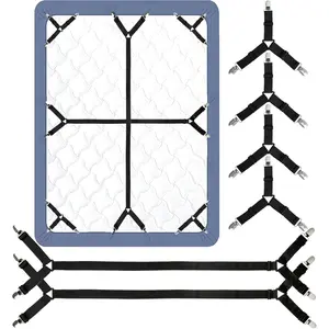 Bed Sheet Straps, 6 Pack Fitted Bed Sheet Fasteners Clips Adjustable Crisscross Bed Sheet Holder Straps for Corners Mattress Sheet Suspenders Grippers Bedding Accessories, Black