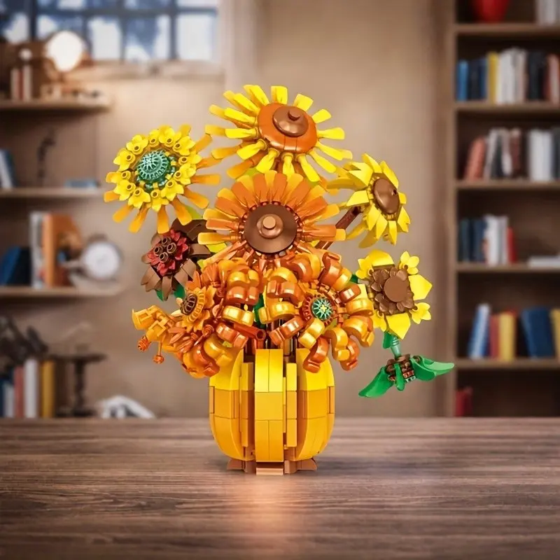 Sunflower Creative Building Block Model Puzzle, Adult Stress Relief Toy, High-End Desktop Decoration, Perfect Holiday Gift, Building Block Sets, Building Block Kit, Model Building Kits