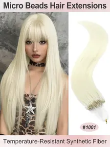 50 Strands Micro Beads Hair Extensions, 20inch Natural Straight Hair, 12 Colors, Add Volume & Length, Synthetic Hair for Women