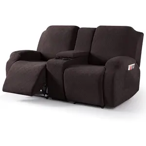 Recliner Loveseat Cover with Middle Console Stretch Reclining Sofa Slipcover for 2 Seat Jacquard Reclining Couch Sofa Covers Furniture Protector with Elastic Straps Bottom()