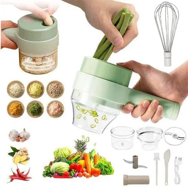 5-in-1 Multi-Functional Mini Size Plastic Immersion Blender Set - Electric Handheld Food Processor, Vegetable Chopper, Garlic Mini Food Processors & Choppers, Egg & Cream Mixer with Auto Clean & Cleaning Brush for Onions