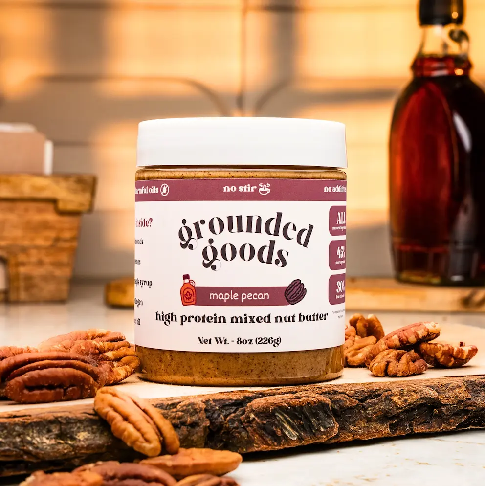 Grounded Goods Maple Pecan Nut Butter - High Protein, All-Natural Spread, Sweet Flavor