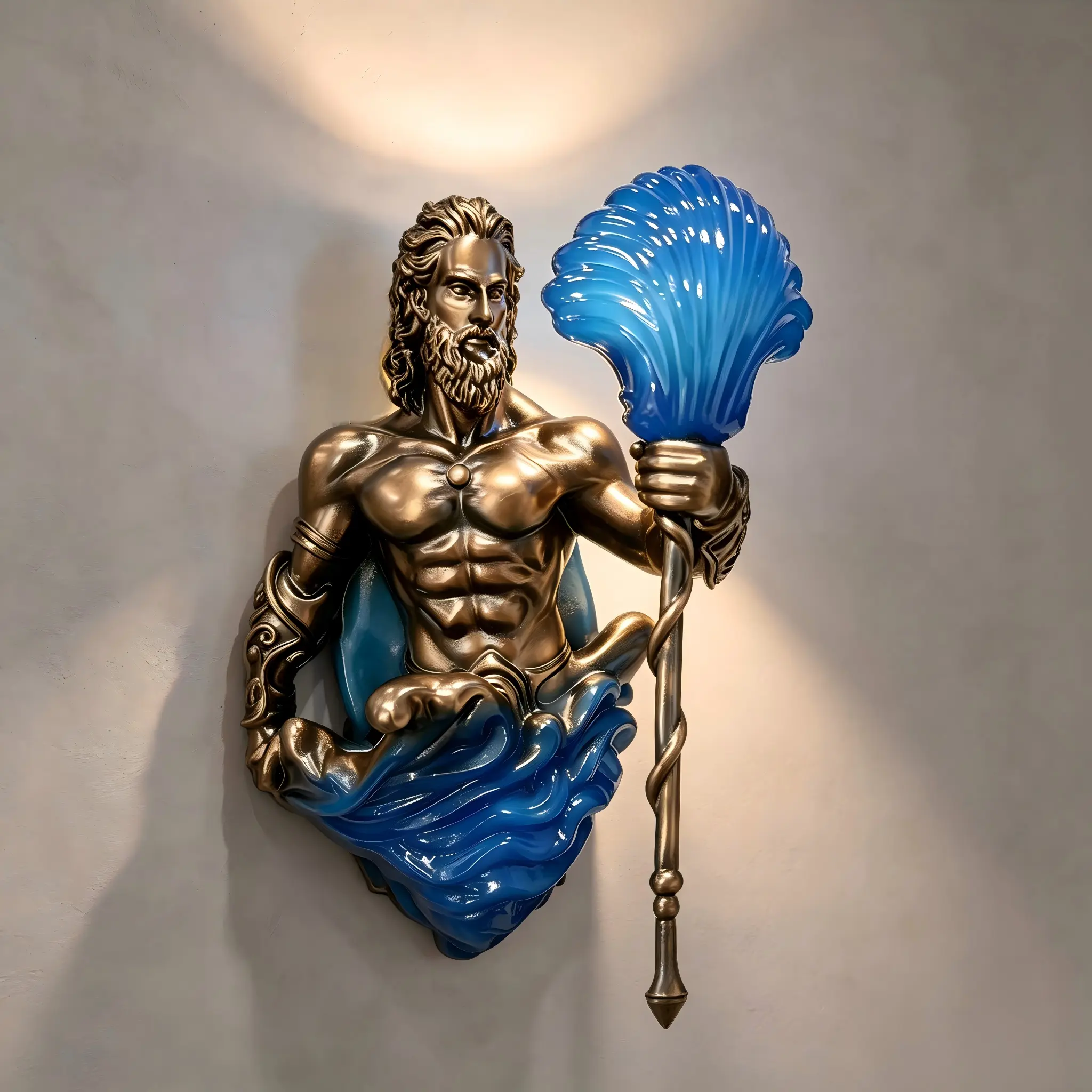 Poseidon Wall Lamp - Greek Mythology Nautical Light with Trident, Wave, Retro Style for Home Decor Items, Living Room, Wall Room Accent Lighting, Room Decor ambience