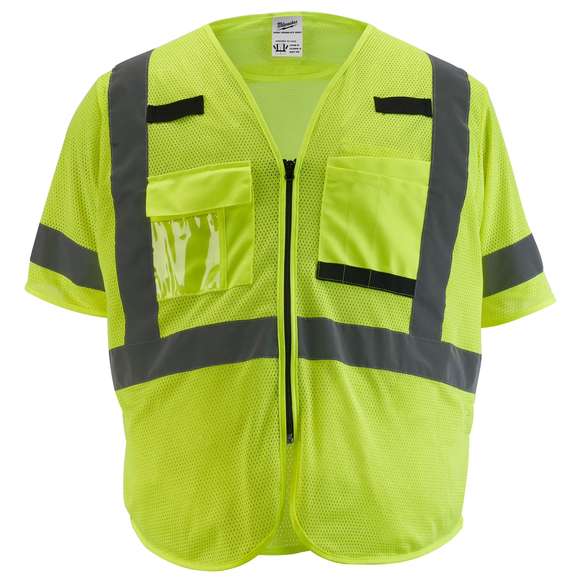 Milwaukee 48-73-5131 Class 3 Hi Vis Reflective Safety Jacket Vest - S/M, Zipper, 9 Pockets, Mesh Fabric, Ultimate Job Site Security for Utility Crews, Fall Protection, Construction Gear, Work Safety Vest
