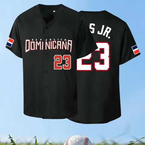 Men's 23 Republica Dominicana Baseball Shirt, Lightweight Sports Style Short Sleeve Jersey, Sporty Sports Tops, Sports Clothing