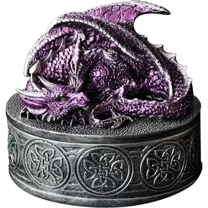 Dragon Statue  Box - Medieval Fantasy Myth with Cover Treasure Box, Dragon Statue Decoration Collection  Box (Purple)