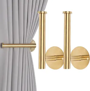 2 Pack Curtain Holdbacks No Drill Self-Adhesive/Screw-in Curtain Tiebacks with SUS304 Stainless Steel Pull Backs Metal Curtain Holder for Drapes (2, )