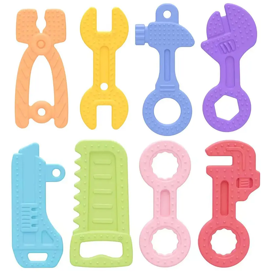 8 Pack Baby Teething Toys, Silicone Teething Toys, BPA-Free, Suitable for Infants Aged 0–12 Months and Toddlers Aged 3–24 Months, Hammer, Wrench, and Pliers Shapes, Relieve Baby’s Gum Discomfort