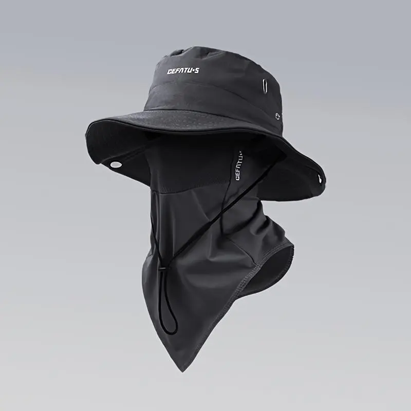 BIGWIG Unisex Sun Protection Hat with Neck Flap, Wide Brim Bucket Hat, Detachable Face Mask, Foldable Brim, Outdoor Sun Hat, Breathable Drawstring Closure, Fishing Hat, Suitable for Camping, Hiking, and Gardening