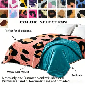 Luxury Summer Quilt, Leopard Print Design, Ice Silk & Milk Fleece, Breathable & Lightweight, Ideal for Hot Sleepers, Kids & Adults
