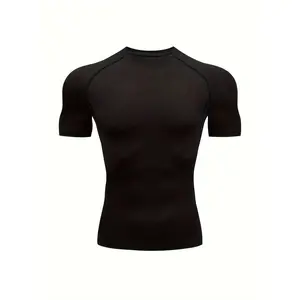 Men's High-Elasticity Compression T-Shirt - 90% Polyester, 10% Elastane, Breathable, Quick-Dry, Ideal for Gym & Outdoor Activities, Red with Black Accents