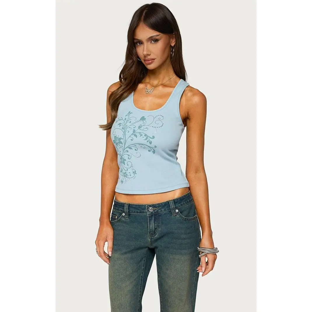 Edikted Women's Veila Rhinestone Ribbed Graphic Tank Top
