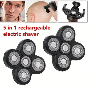 Black 4D Floating Electric Shaver Replacement Heads - 5-Blade, Cordless, Smooth Shave Parts for Personal Care Appliances