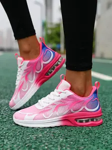 Women's Gradient Pink Flame Air Cushion Athletic Running Shoes, Breathable Mesh Shock-Absorbing Workout Sneakers for Gym, Outdoor & Casual Wear