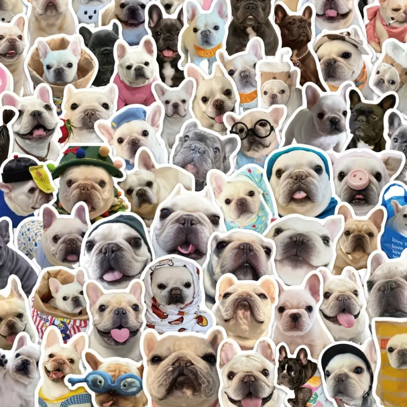 60pcs French Bulldog Stickers, Decorative Stickers - Abstract Expressions, Cute Puppy Designs for Decorating Phones, Journals, and More. Perfect for Valentine's Day. Suitable for Roller Skating, Cycling