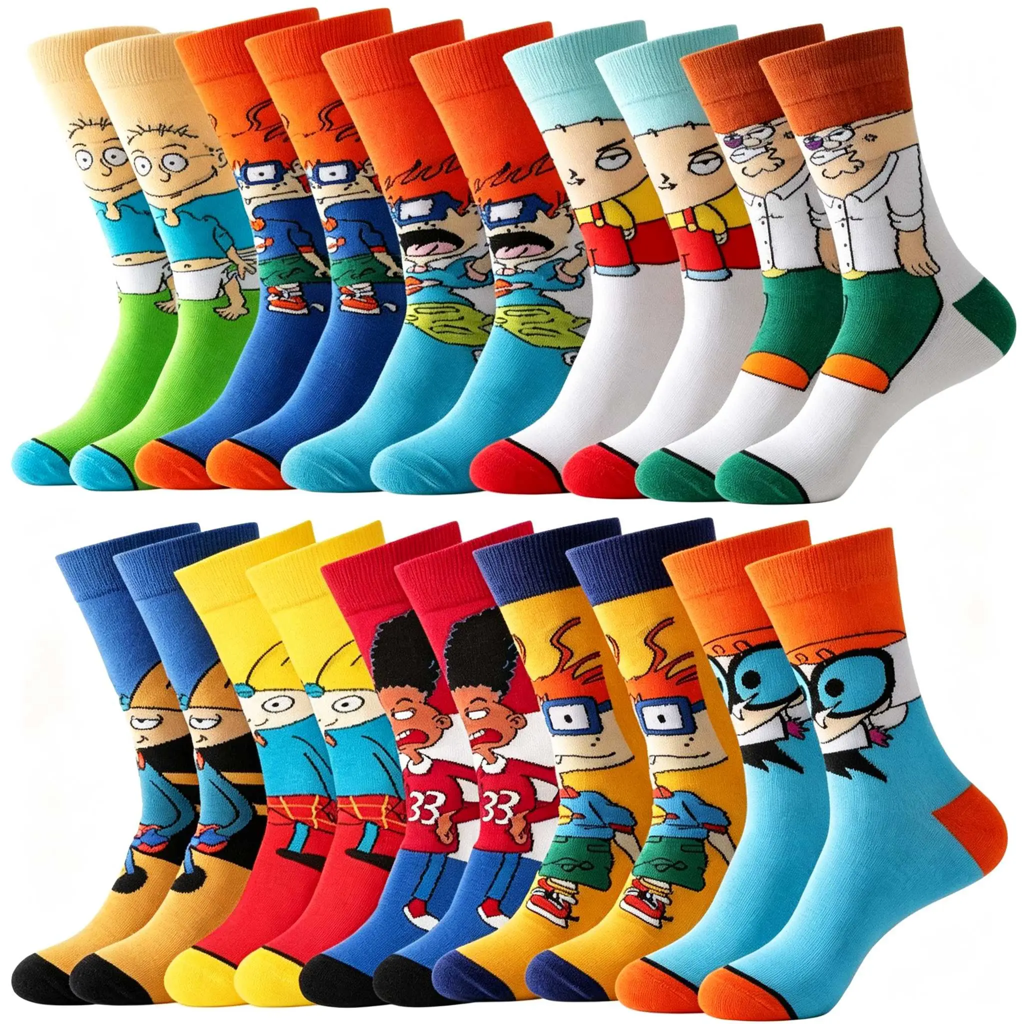 Men's Socks Fashion Online: 10-Pair Pack Cartoon Character Mid-Calf Socks, 35cm/13.78in Length, Breathable Knit Fabric, All-Season Casual Style |   Fun & Versatile, Suitable for Various Occasions Menswear Outfits
