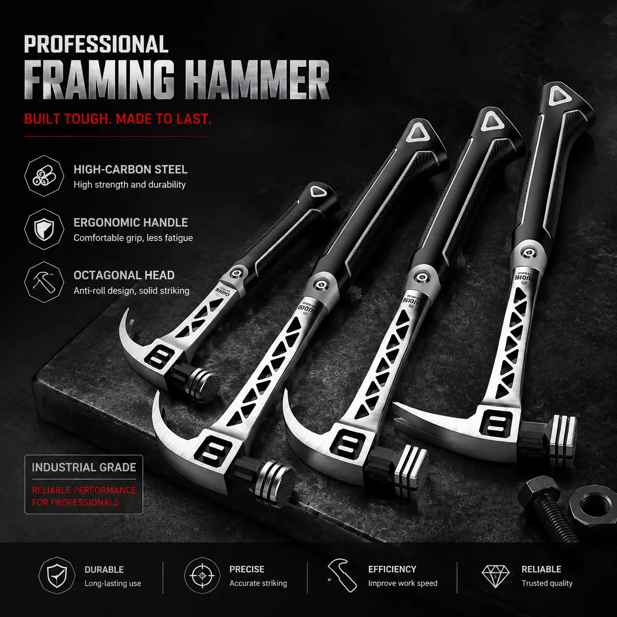 Industrial-Grade Hand Hammer (10oz-13oz Multiple Weights) - Anti-Slip, Shock-Absorbing, Durable Heavy Duty Hand Tools for Woodworking, Construction, Household Hardware Tasks