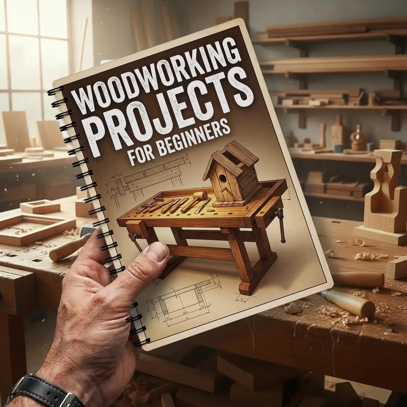 Beginner Woodworking Project Plans, Step-By-Step DIY Blueprints, Detailed Drawings & Templates, Create Practical & Aesthetic Wooden Crafts, Vintage Handcrafted