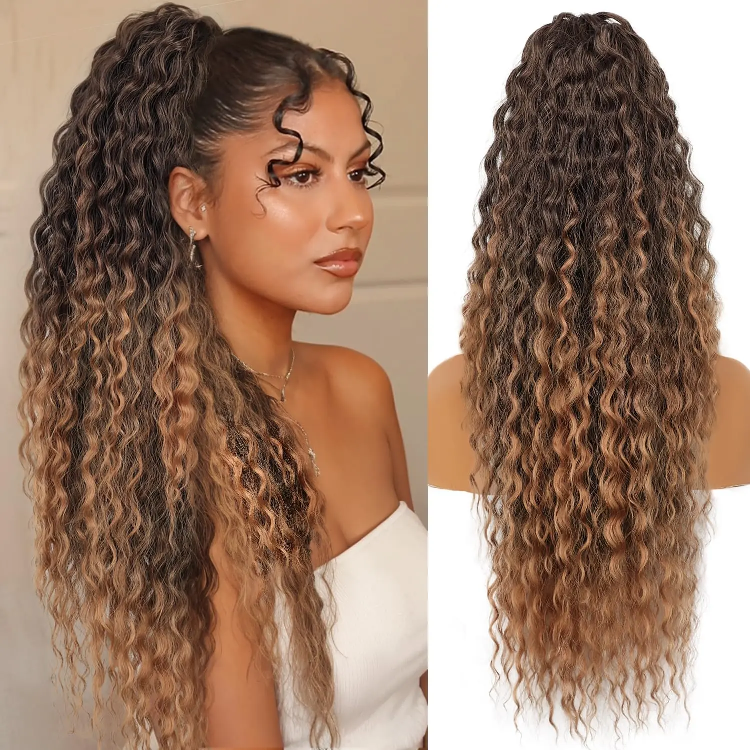 Ponytail Extension Drawstring Ponytail for Black Women Hair Weave Synthetic Long Afro Curly Fluffy Ponytail for Daily Use 18 inch