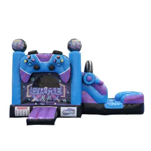 18 FT x 12 FT "Game Zone" Arcade-Themed Inflatable Bouncy Castle & Water Slide Combo - Wet/Dry Use, Blower Included, Kiddie Inflatable, Durable Home-Grade Craftsmanship, Heavy-Duty Puncture-Resistant Material, UV-Resistant Fabric - Year-Round Family Toy,s
