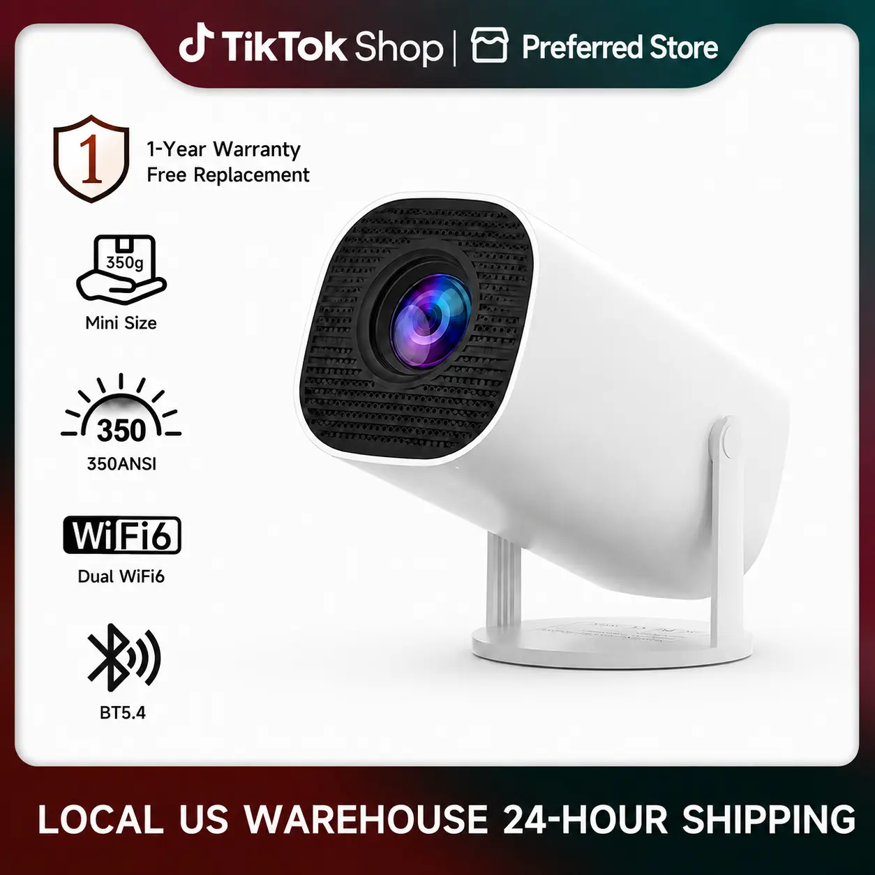 Mini Projector 350ANSI Native 1080P with Google Assistant & Auto Focus | Dual WiFi6 Bluetooth 5.4 Android 13 4K Decode 130" Screen Built-in Speaker for Home Theater Outdoor Gaming Gift #TikTokShopBackToSchool