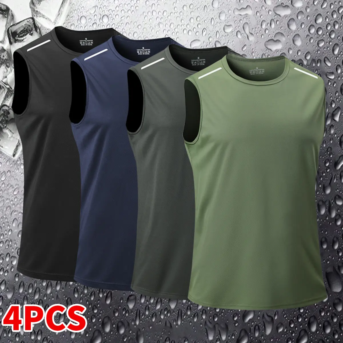 Men's 4-Pack Dry-Fit Athletic Tank Tops - Polyester Sleeveless Crewneck Synthetics Tanks, Universal Dry-Fit Men's Sports Vest for Gym & Running