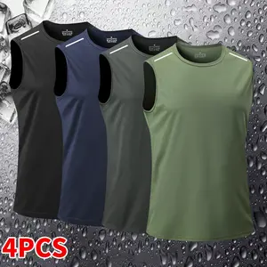 4-Pack Men's  Sleeveless T-Shirts Quick Dry Breathable Tank Tops Crew Neck  Gym Clothing for Running Training Basketball