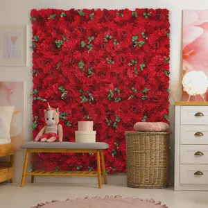 18pcs 3D Flowers Wall Backdrop16.5* 16.5Inch  Artificial Silk Roses Panels Home decoration Floral Ideal for Wedding Celebrations Plastic Set
