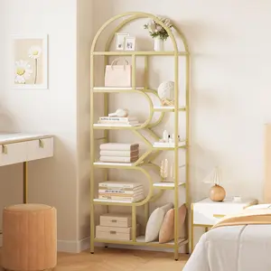 Garvee Arched 6-Tier Shelf, 82-Inch Tall Shelf, Geometric Open Storage Shelf, Large Modern Metal Shelf for Living Room, Home, Office, Gold and
