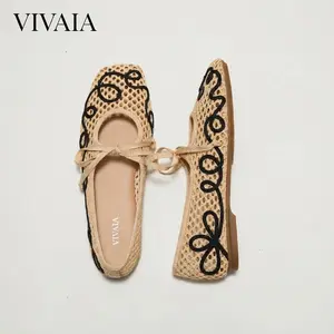 VIVAIA Square-Toe Mesh Ballet Flats, Arch Support Comfortable Raffia Sandals, Walking Raffia Shoes, Wide Feet Friendly Breathable Flats for Travel , Vacations, Parties (Makayla & Maura)