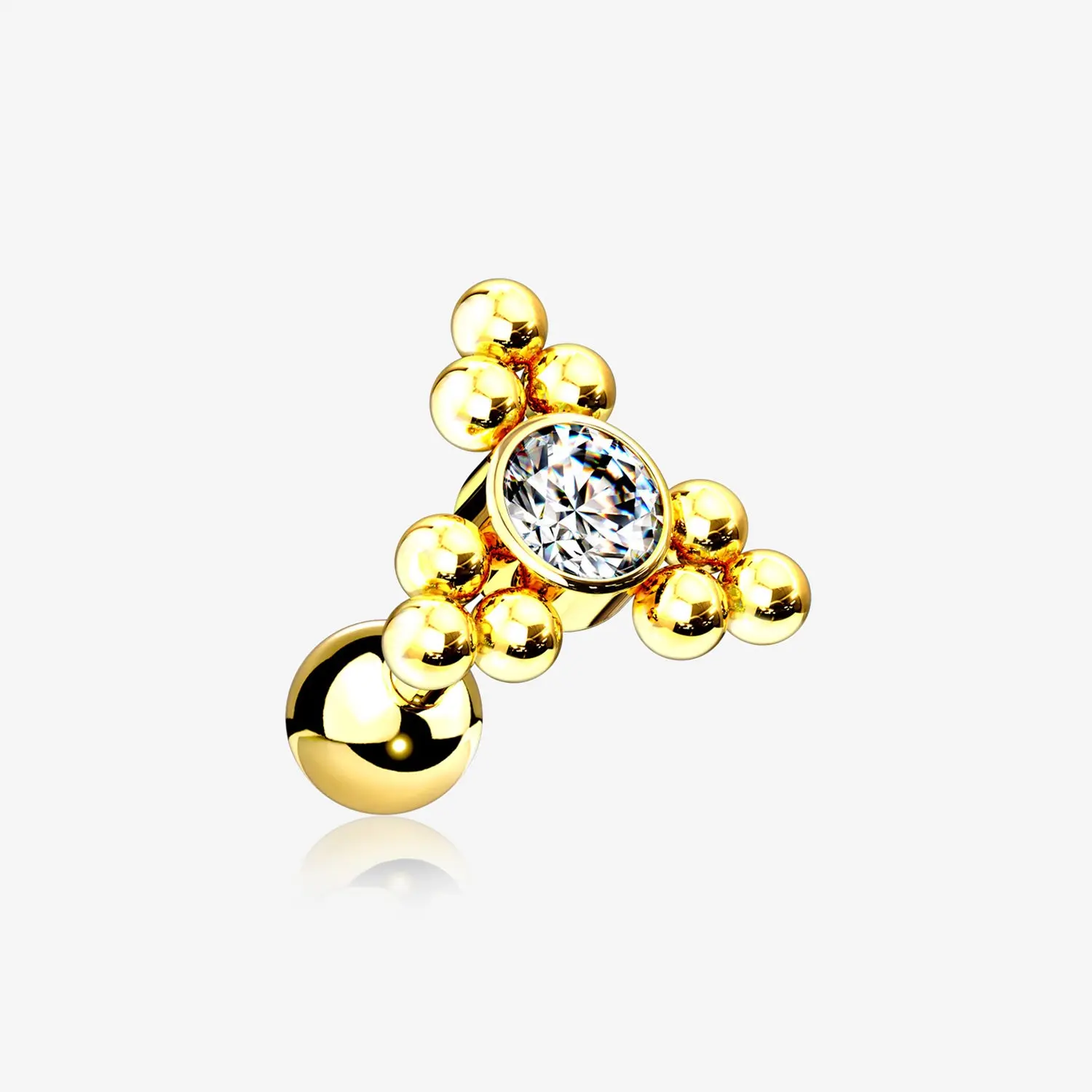 Golden Bali Beads Triangle Sparkle Cartilage Tragus Barbell Earring