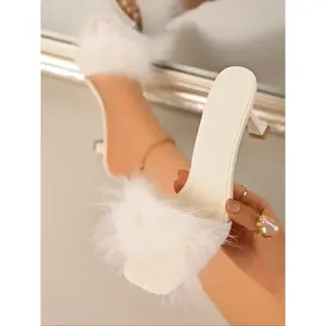 Women's Elegant Faux Fur High Heels, 2026 New Fashion Square Toe Boots, Elegant Party Shoes, Perfect for Parties, Daily Wear, Special Occasions