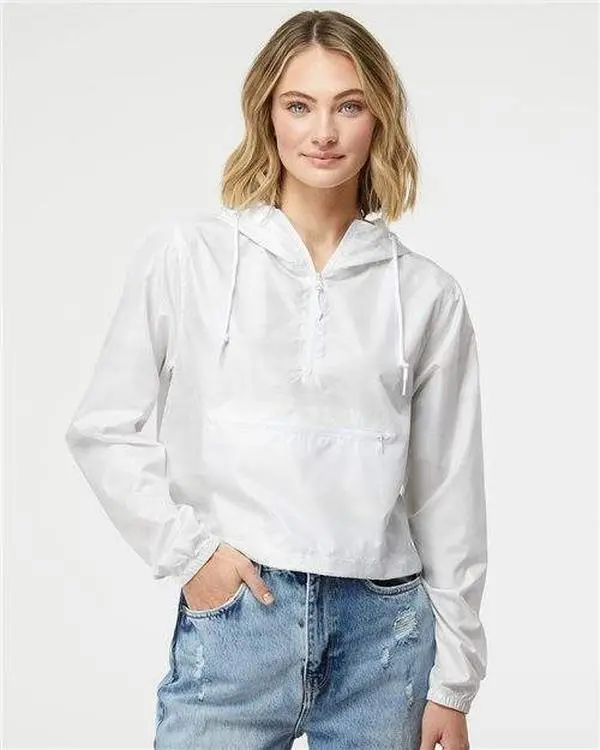 Independent Trading Co. - Women's Lightweight Quarter-Zip Pullover Crop Windbreaker - EXP64CRP