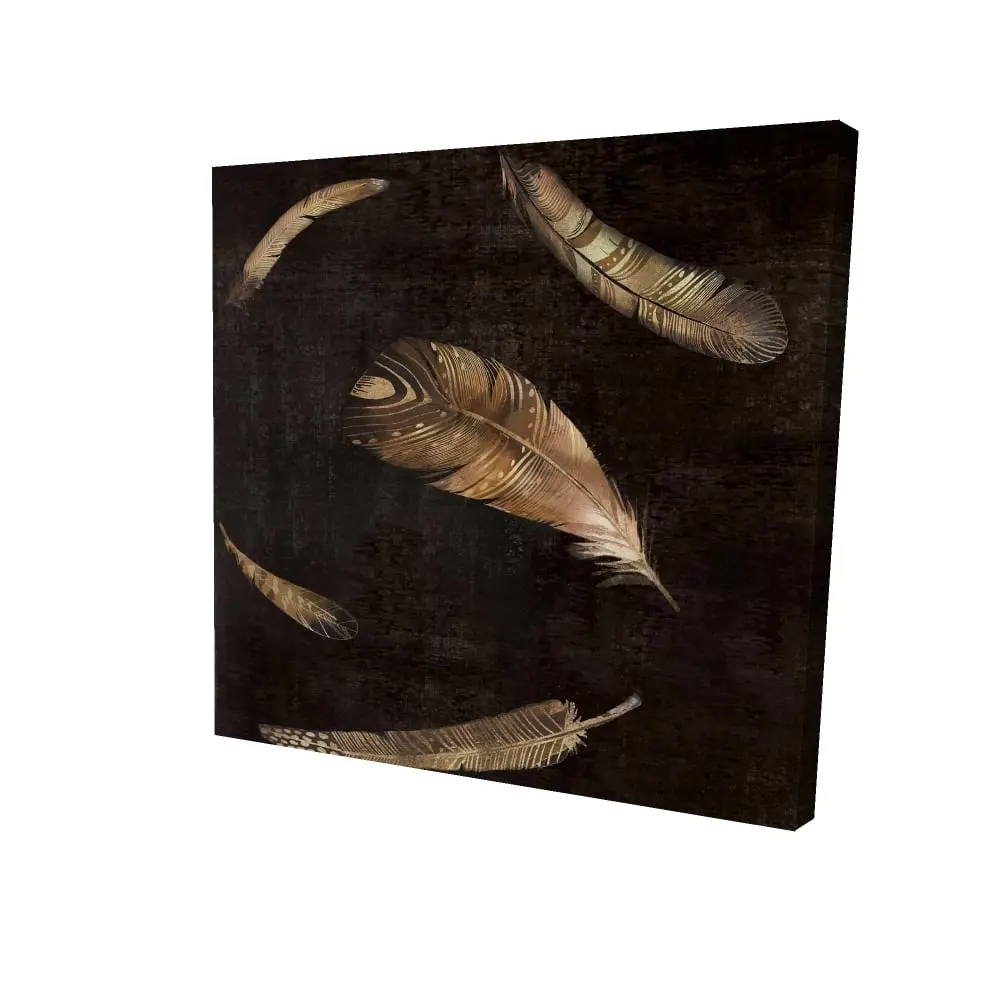 212 MAIN Golden Feathers Hygge Artistic Wall Art - 24x24 in Durable High-Def Print, Elegant Feather Motif Decoration for Cozy Living Room (Model 2080-2424-AN237-1)
