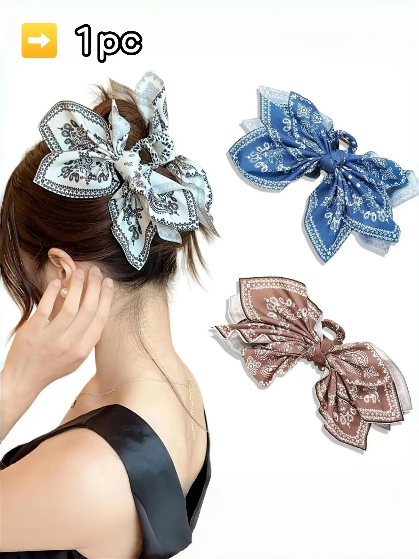 3pcs/1pc women's paisley pattern printed double-sided layered fabric bow hair clip, ponytail bun hair bohemian style hair accessory, Hair Decor, suitable for daily, party, Boho hair accessories, Super Cute Clips